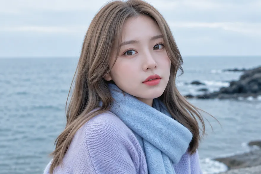라벤더·파우더 블루 옷을 입은 한국인 여성